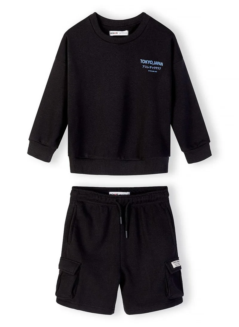 MINOTI Boys black sweatshirt and cargo shorts set 3-15 years